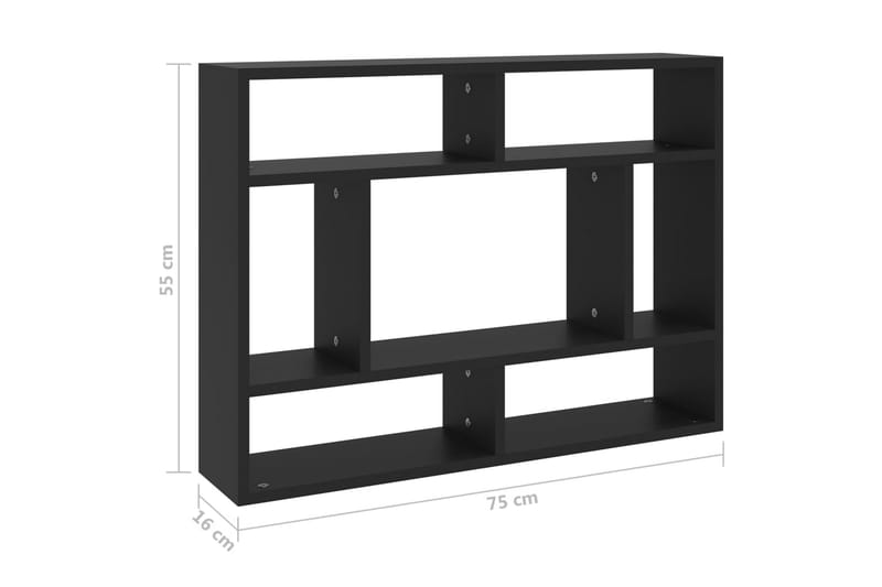 Vägghylla svart 75x16x55 cm spånskiva - Svart - Förvaring - Köksförvaring - Kökshylla