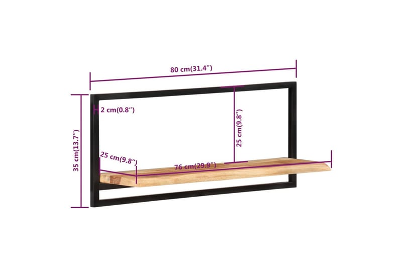 Vägghyllor 2 st 80x25x35 cm massivt akaciaträ och stål - Brun - Förvaring - Köksförvaring - Kökshylla