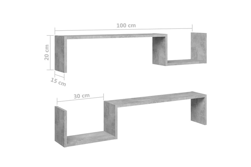 Vägghyllor 2 st betonggrå 100x15x50 cm spånskiva - Grå - Förvaring - Köksförvaring - Kökshylla