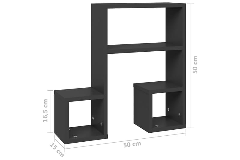 Vägghyllor 2 st grå 50x15x50 cm spånskiva - Grå - Förvaring - Köksförvaring - Kökshylla