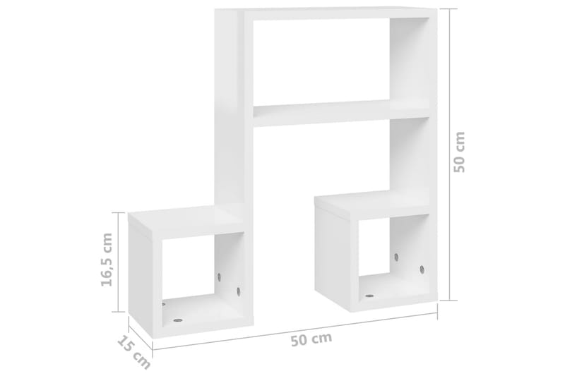 Vägghyllor 2 st vit högglans 50x15x50 cm spånskiva - Vit högglans - Förvaring - Köksförvaring - Kökshylla