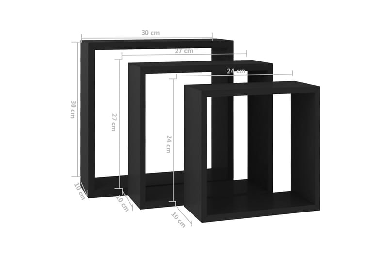 Vägghyllor kub 3 st svart MDF - Svart - Förvaring - Köksförvaring - Kökshylla