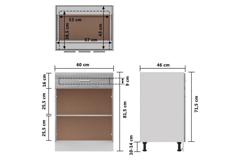 beBasic Underskåp grå sonoma 60x46x81,5 cm konstruerat trä - Förvaring - Skåp - Köksskåp