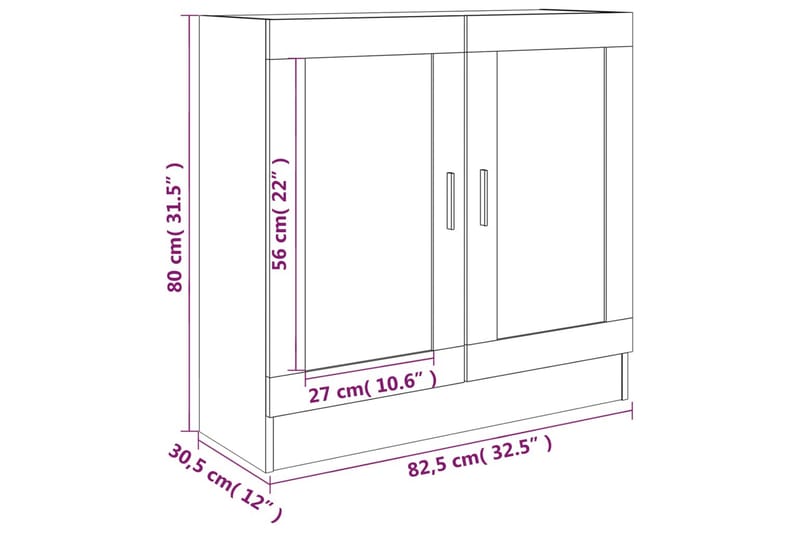 beBasic Vitrinskåp brun ek 82,5x30,5x80 cm konstruerat trä - Förvaring - Skåp - Vitrinskåp