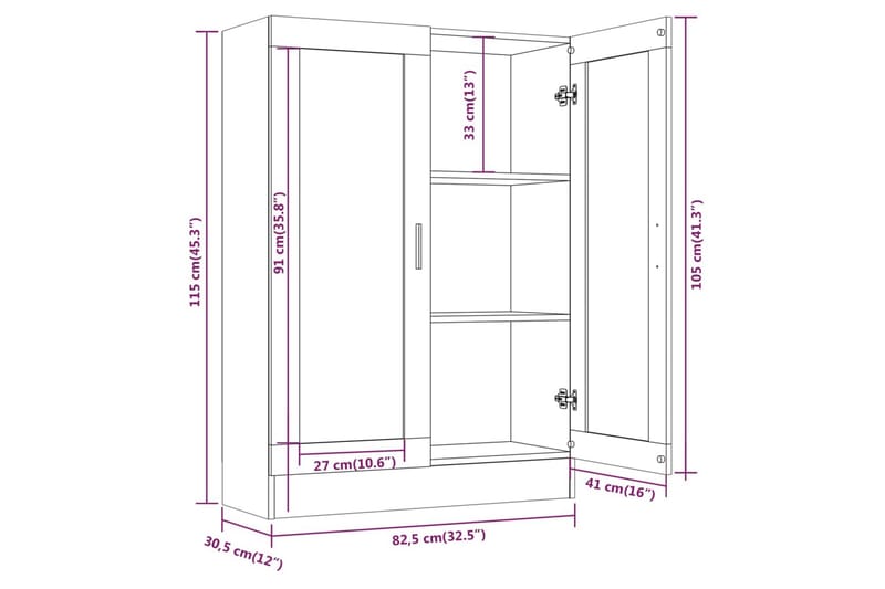 beBasic Vitrinskåp grå sonoma 82,5x30,5x115 cm konstruerat trä - Förvaring - Skåp - Vitrinskåp