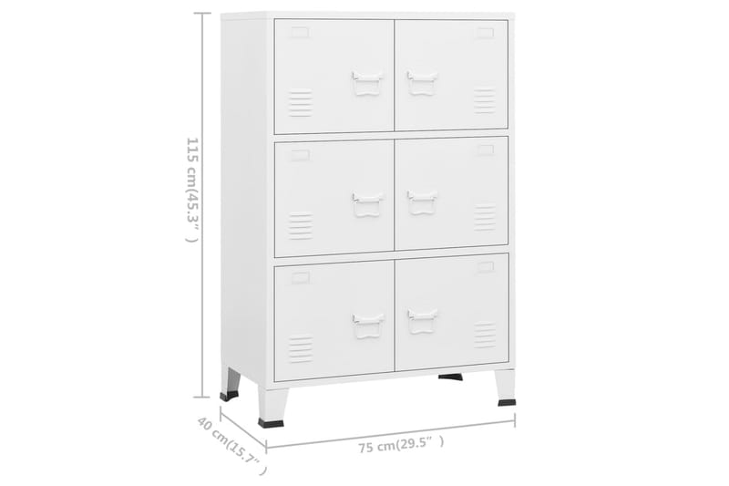 Industriellt arkivskåp vit 75x40x115 cm metall - Vit - Förvaring - Förvaringsmöbler - Byrå