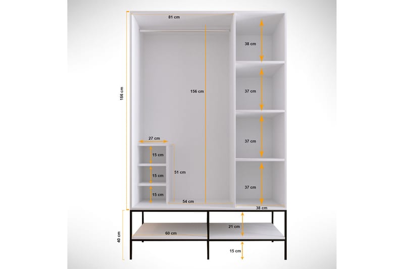 WARTH Garderob 50x126 Vit/Svart/Guld - Förvaring - Skåp - Garderobsskåp