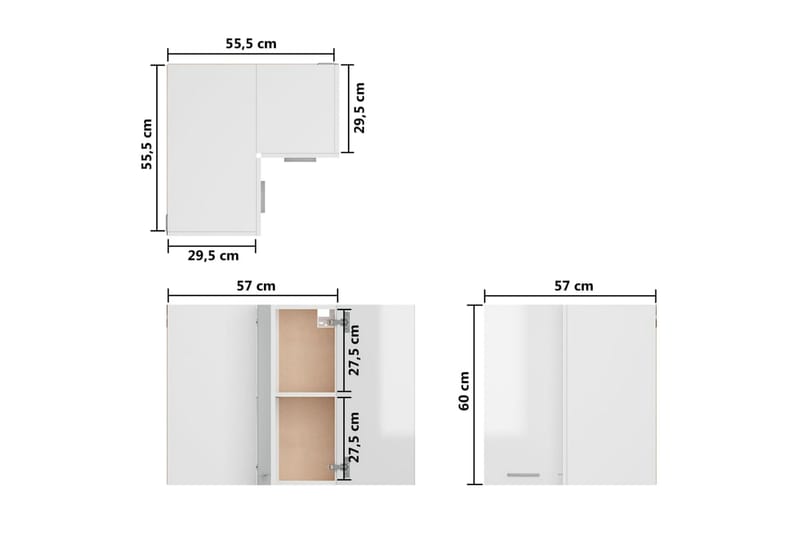 Väggskåp hörn vit högglans 57x57x60 cm spånskiva - Vit högglans - Förvaring - Skåp - Hörnskåp