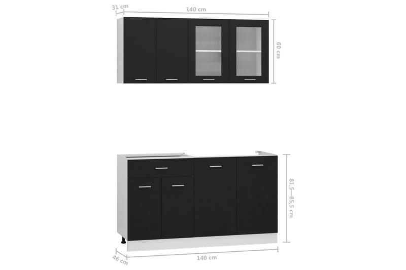 Köksskåp set 4 delar svart spånskiva - Svart - Förvaring - Skåp - Köksskåp