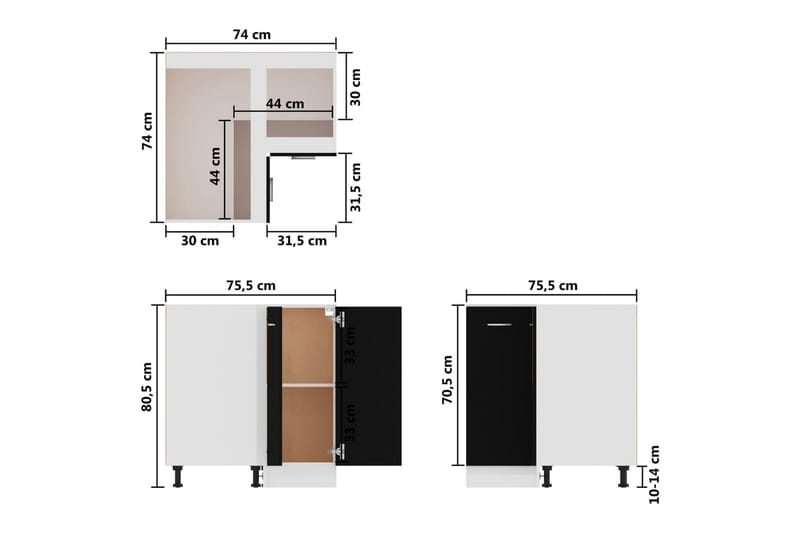 Underskåp hörn svart 75,5x75,5x80,5 cm spånskiva - Svart - Förvaring - Skåp - Köksskåp