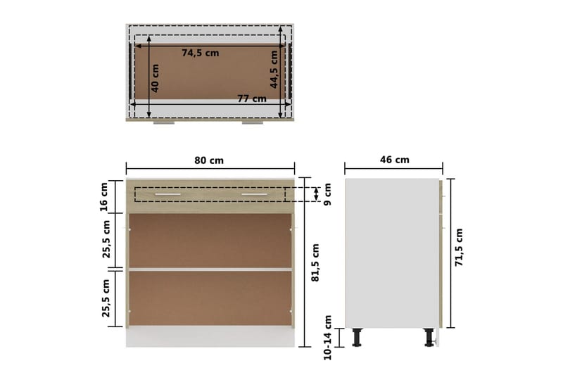 Underskåp med låda sonoma-ek 80x46x81,5 cm spånskiva - Brun - Förvaring - Skåp - Köksskåp