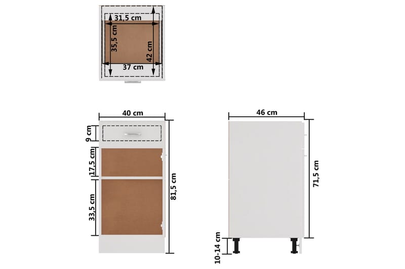 Underskåp med låda vit 40x46x81,5 cm spånskiva - Vit - Förvaring - Skåp - Köksskåp