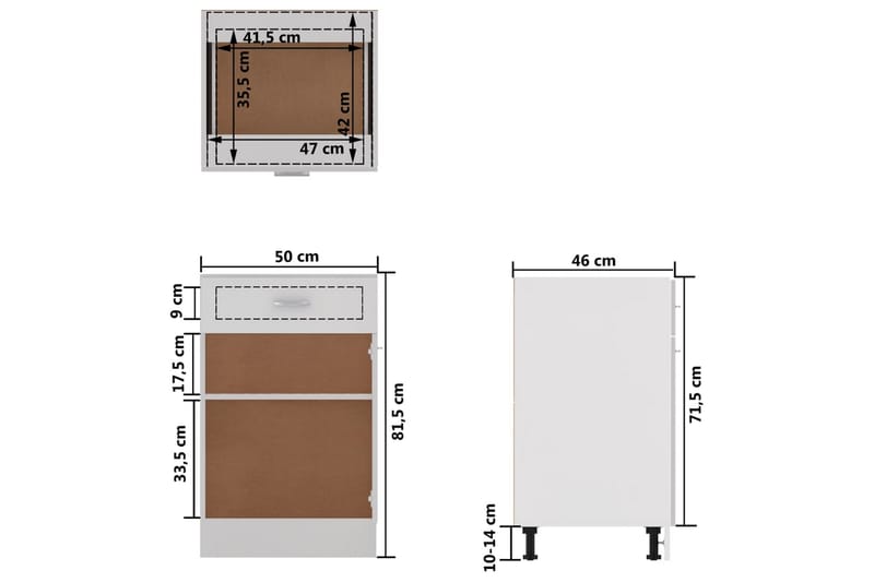 Underskåp med låda vit 50x46x81,5 cm spånskiva - Vit - Förvaring - Skåp - Köksskåp