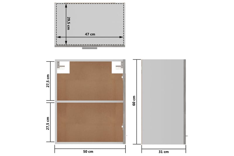 Väggskåp 2 st betonggrå 50x31x60 cm spånskiva - Grå - Förvaring - Skåp - Köksskåp