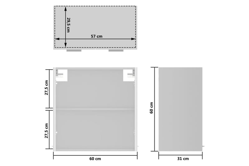 Väggskåp med glasdörrar vit högglans 60x31x60 cm spånskiva - Vit - Förvaring - Skåp - Köksskåp