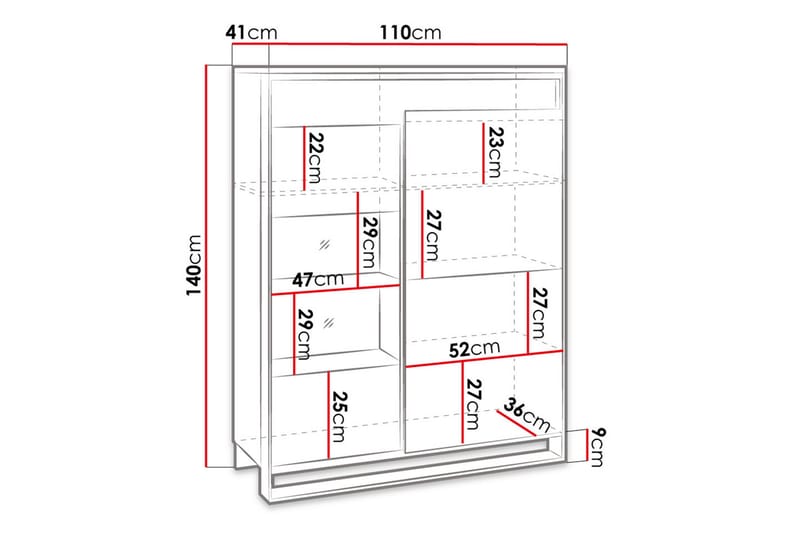 QUANT Vitrinskåp 41x110 cm Ek/Svart - Ek/Svart - Förvaring - Skåp - Vitrinskåp