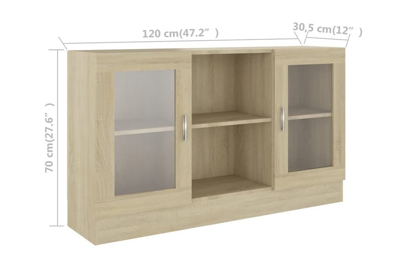 Vitrinskåp sonoma-ek 120x30,5x70 cm spånskiva - Brun - Förvaring - Skåp - Vitrinskåp