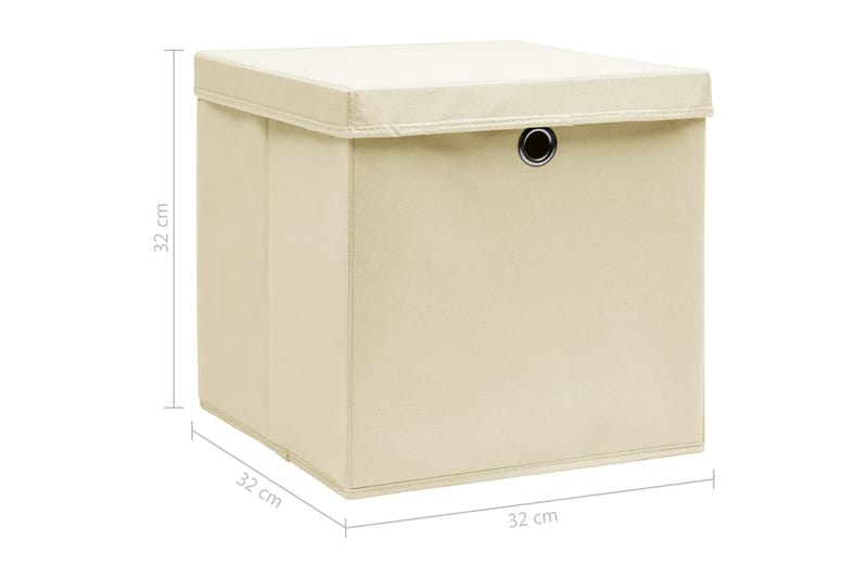 Förvaringslådor med lock 10 st gräddvit 32x32x32 cm tyg - Vit - Förvaring - Småförvaring - Förvaringslådor