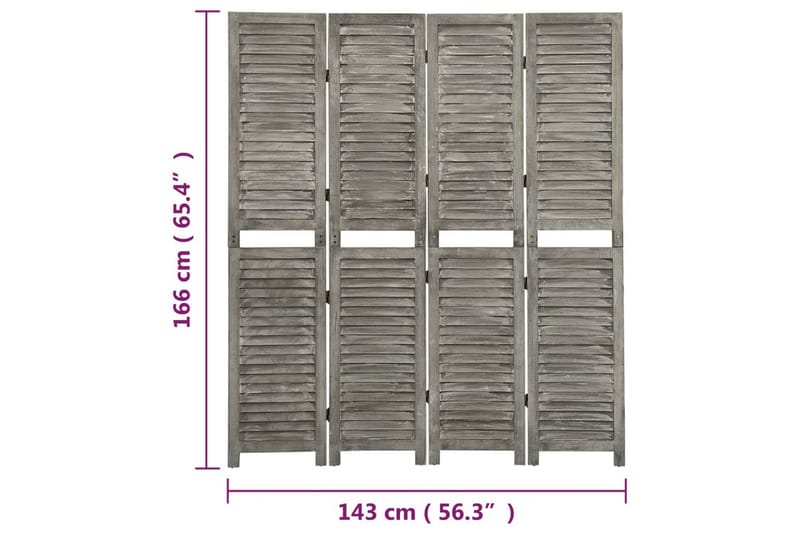 Rumsavdelare 4 paneler grå 143x166 cm massivt trä - Grå - Inredning & dekor - Dekor & inredningsdetaljer - Rumsavdelare