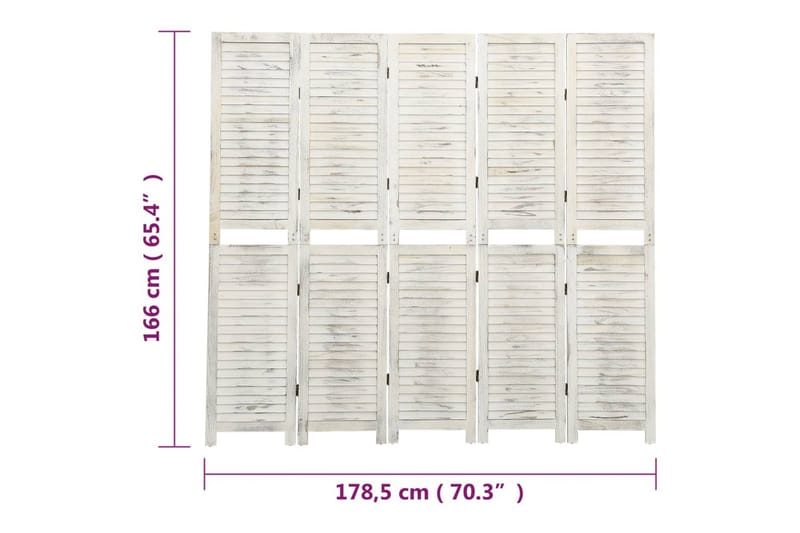 Rumsavdelare 5 paneler antikvit 178,5x166 cm massivt trä - Vit - Inredning & dekor - Dekor & inredningsdetaljer - Rumsavdelare