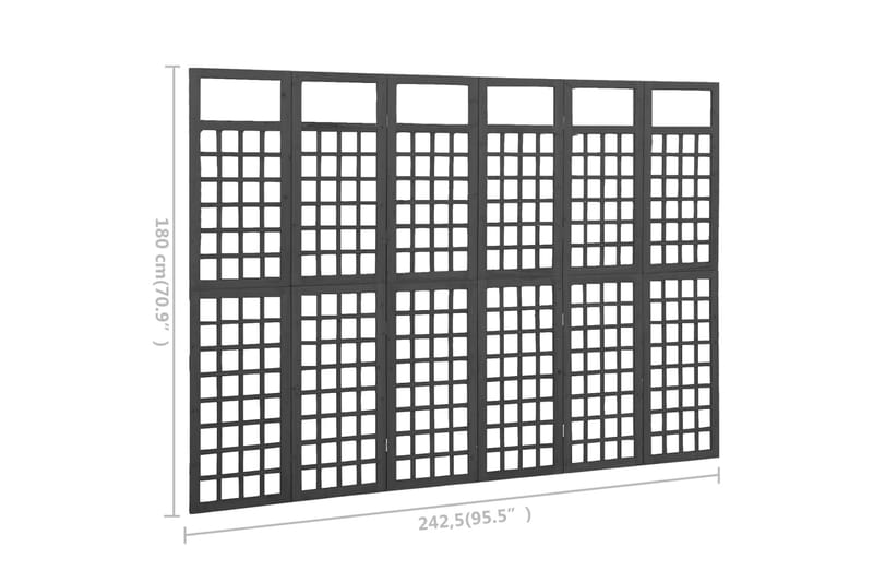 Rumsavdelare/Spaljé 6 paneler massiv gran svart 242,5x180 cm - Svart - Inredning & dekor - Dekor & inredningsdetaljer - Rumsavdelare