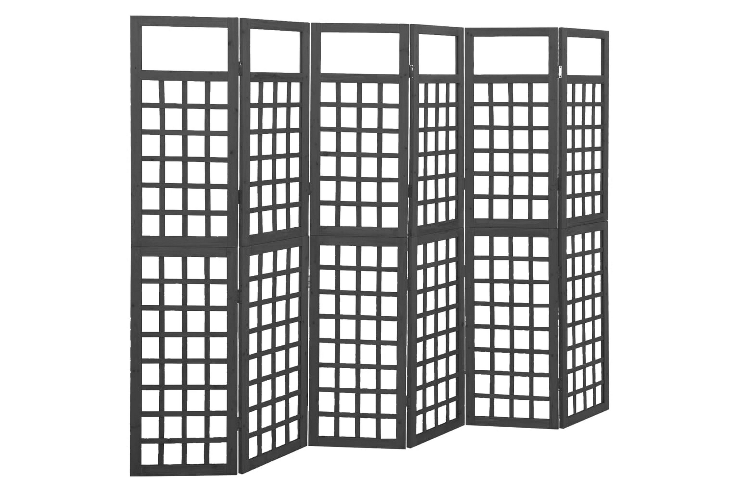 Rumsavdelare/Spaljé 6 paneler massiv gran svart 242,5×180 cm – Svart