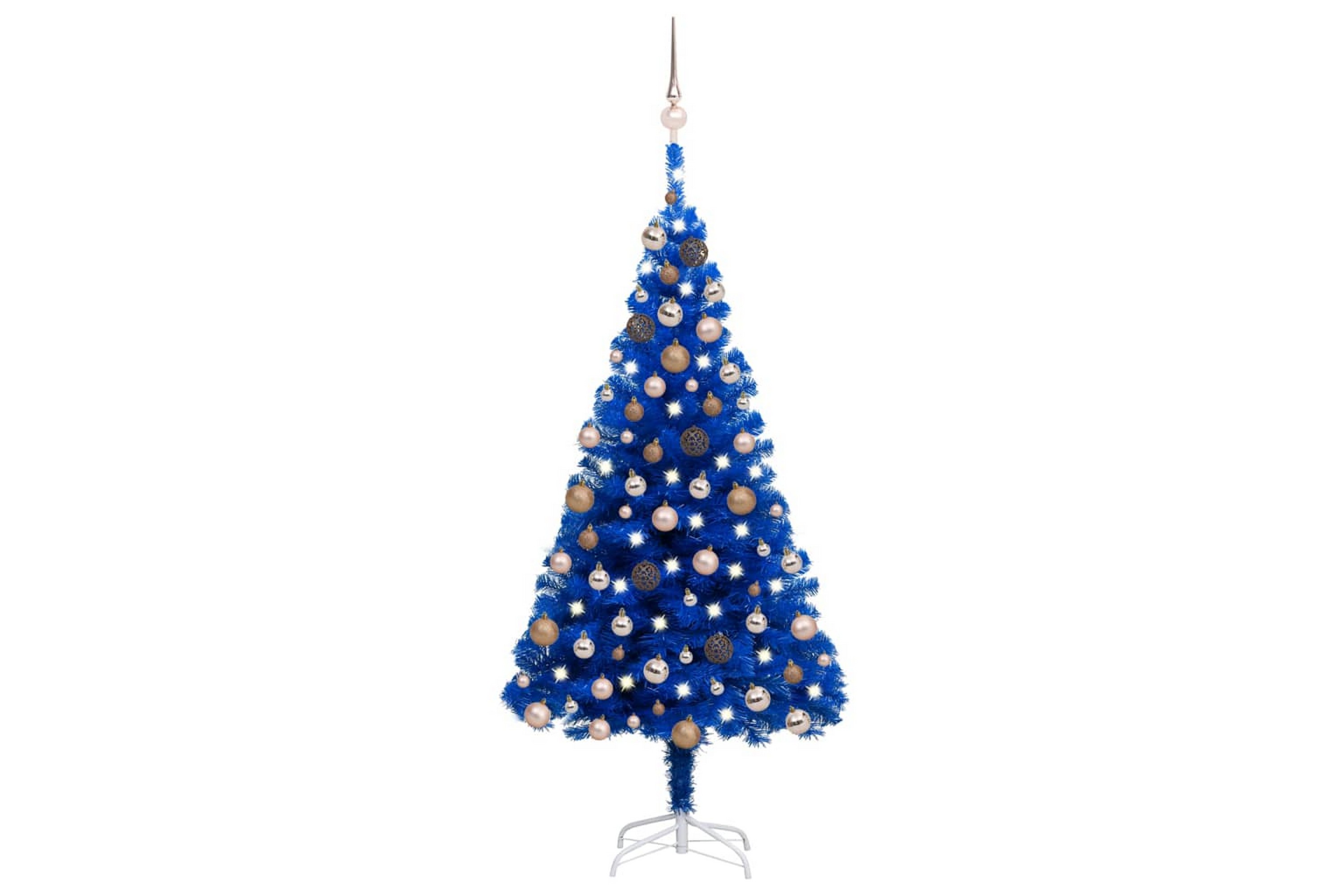 Plastgran med LED och julgranskulor blå 180 cm PVC –