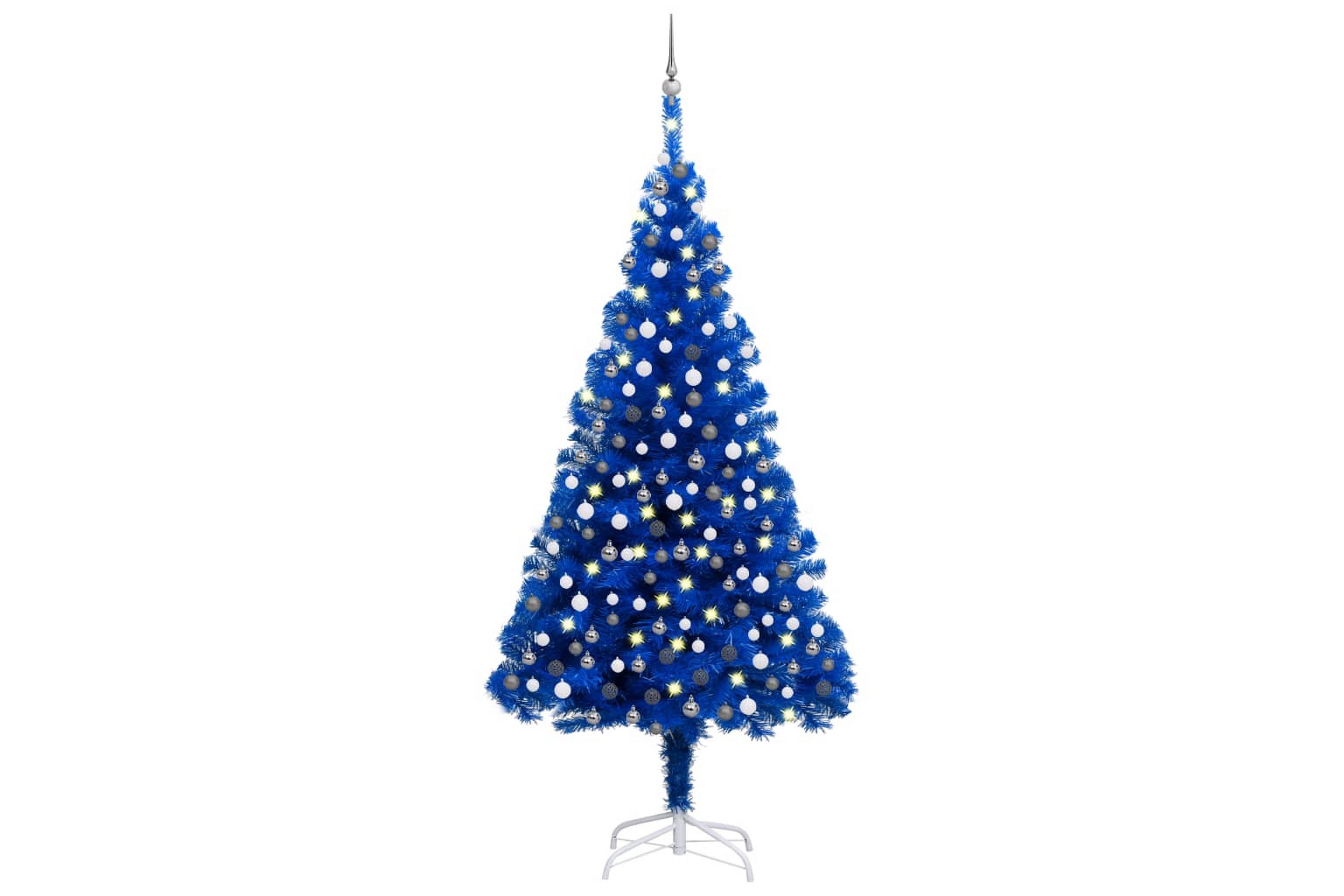 Plastgran med LED och julgranskulor blå 210 cm PVC –
