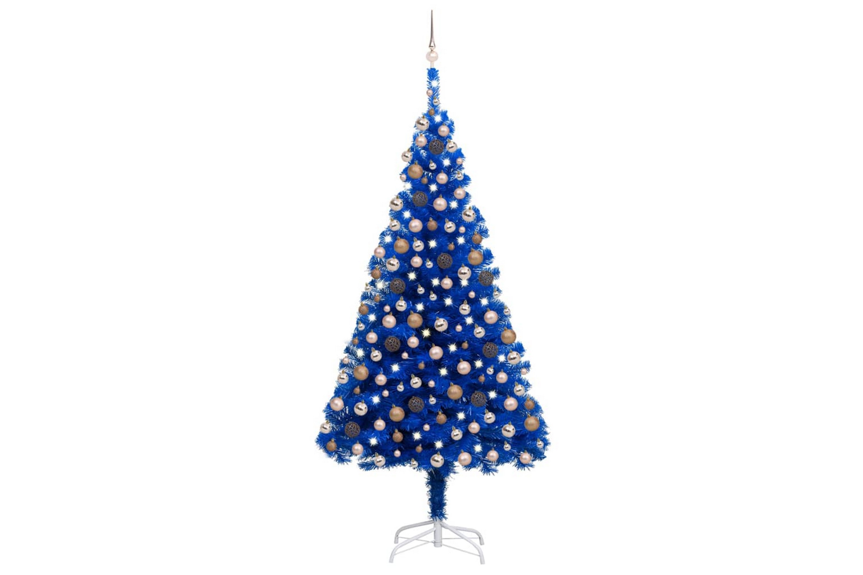 Plastgran med LED och julgranskulor blå 240 cm PVC – Blå