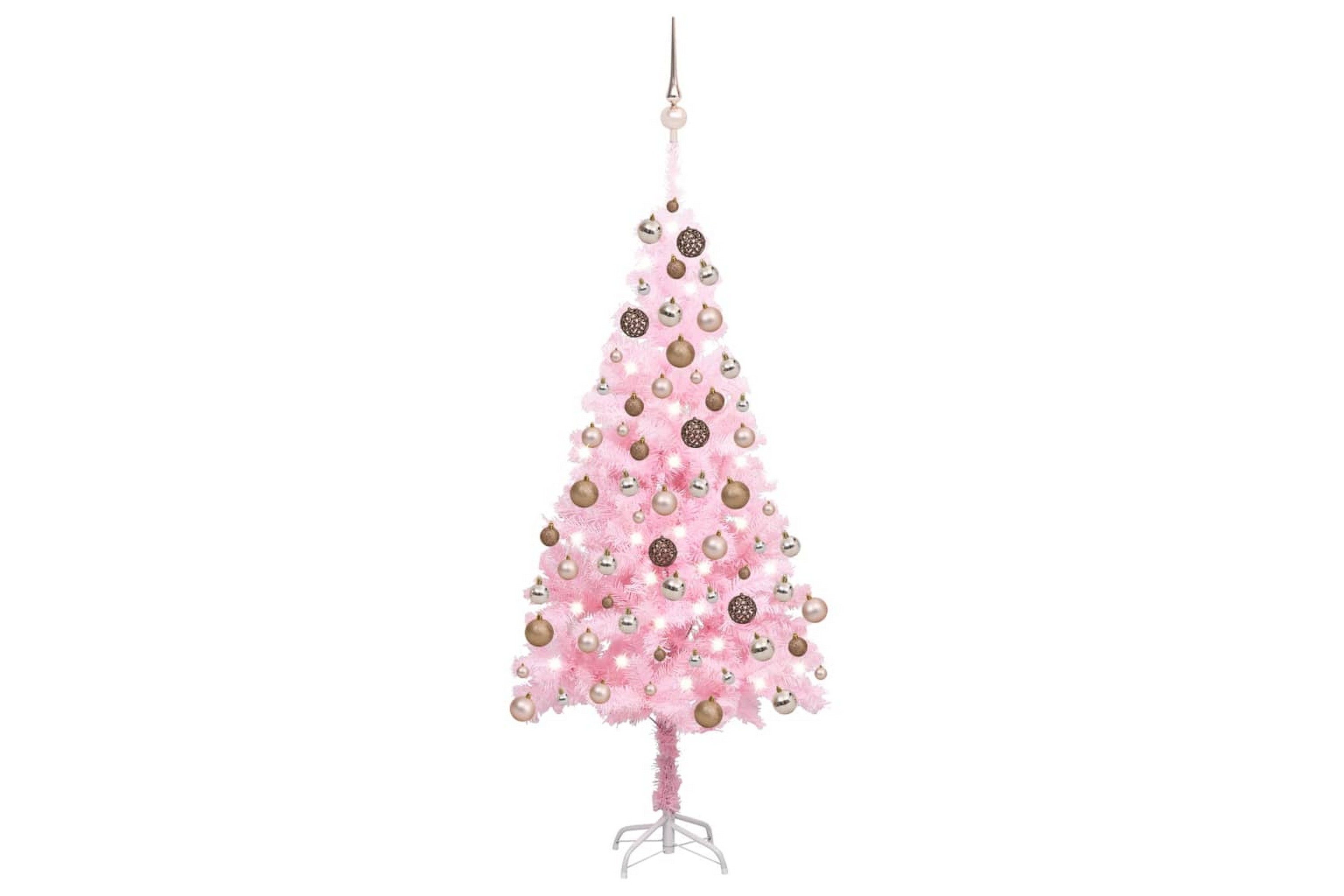 Plastgran med LED och julgranskulor rosa 180 cm PVC –