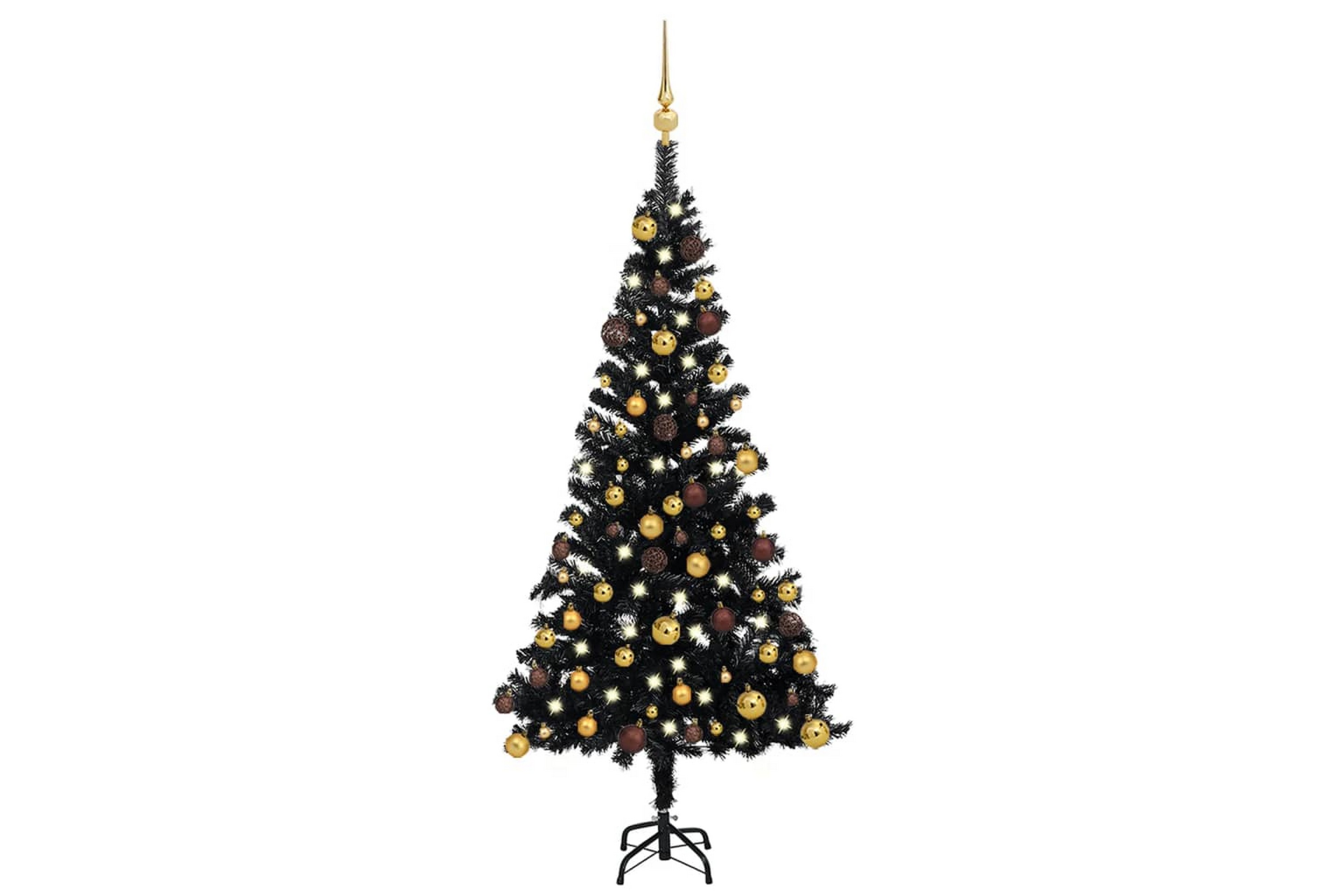 Plastgran med LED och julgranskulor svart 120 cm PVC –