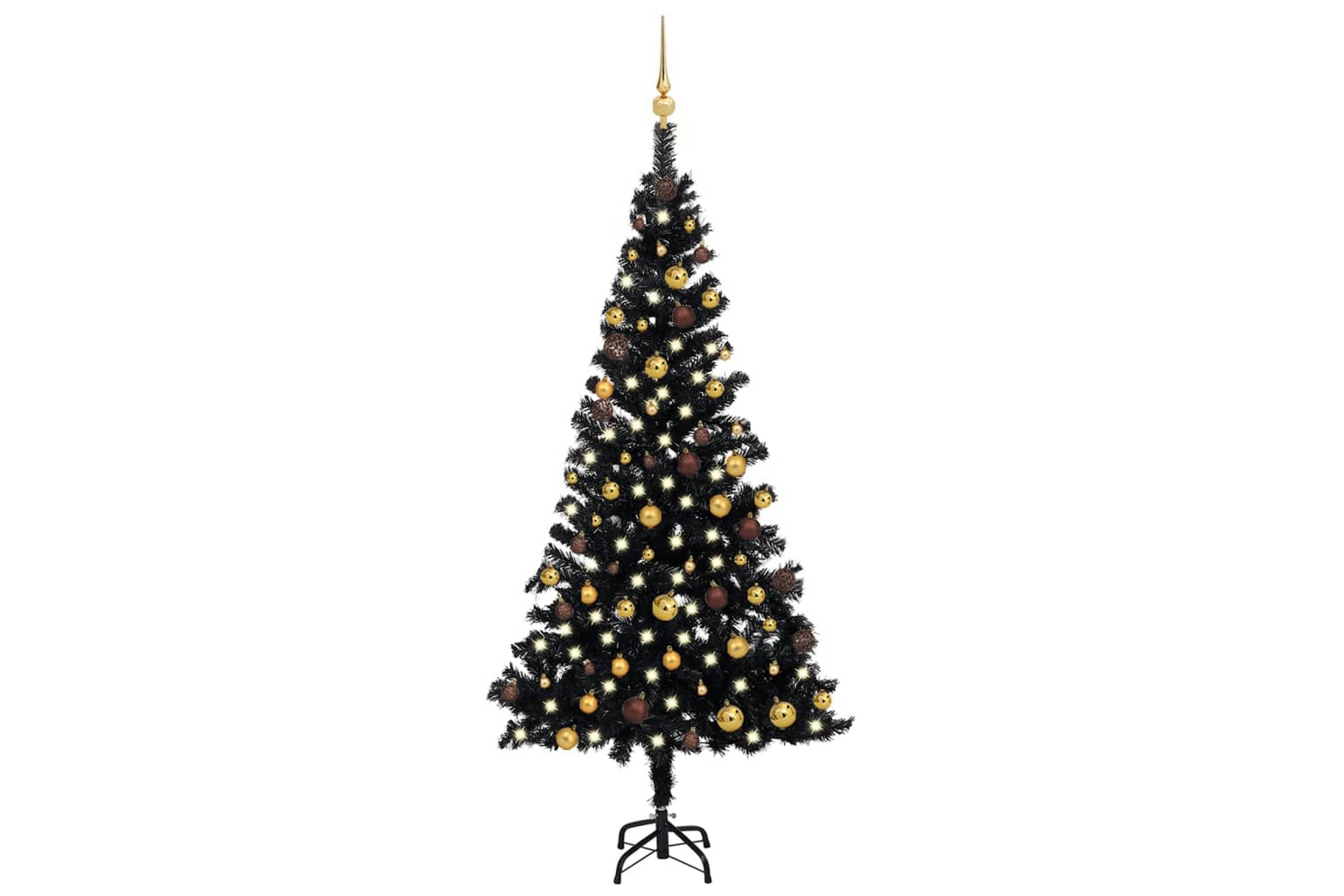 Plastgran med LED och julgranskulor svart 180 cm PVC –