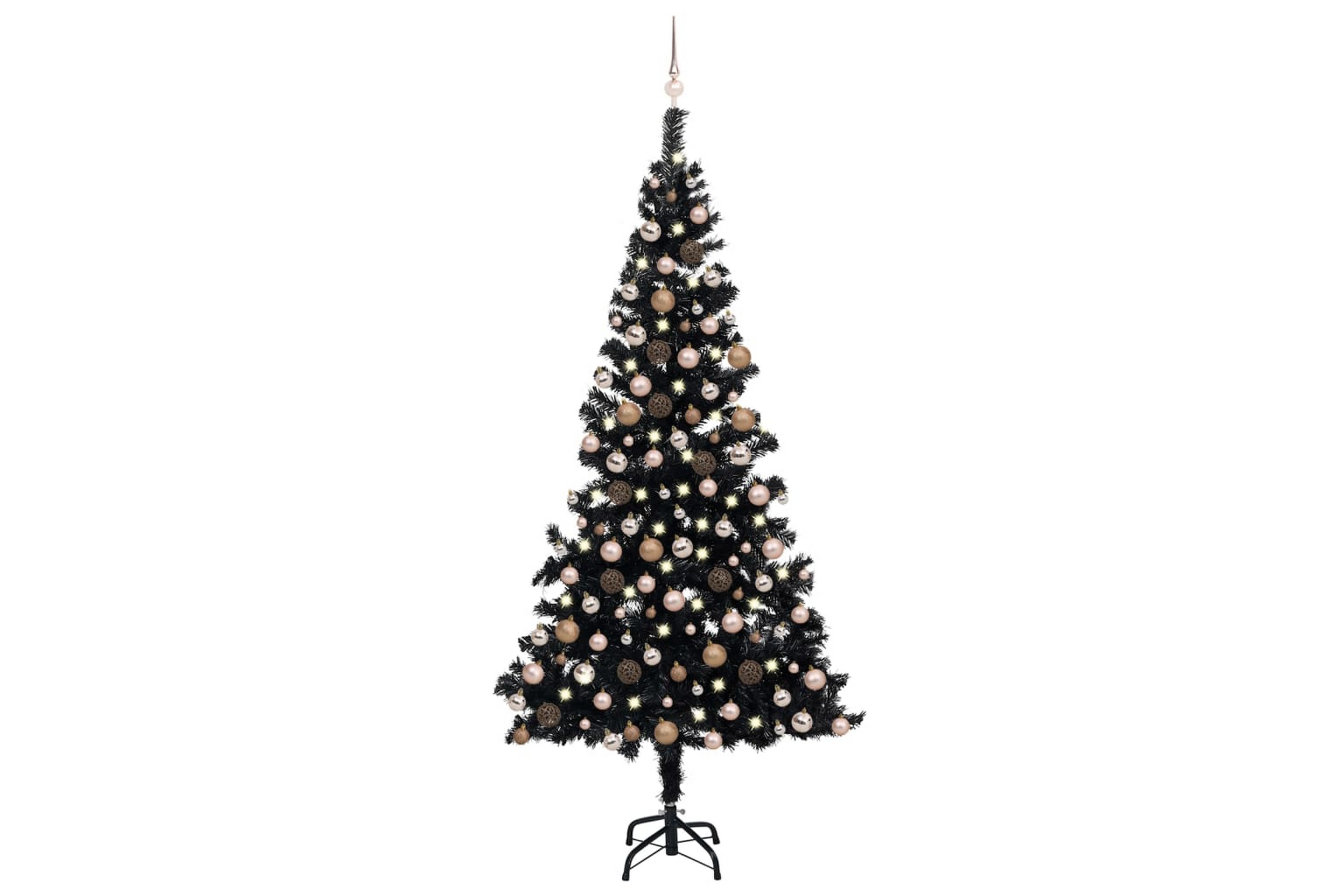 Plastgran med LED och julgranskulor svart 210 cm PVC –