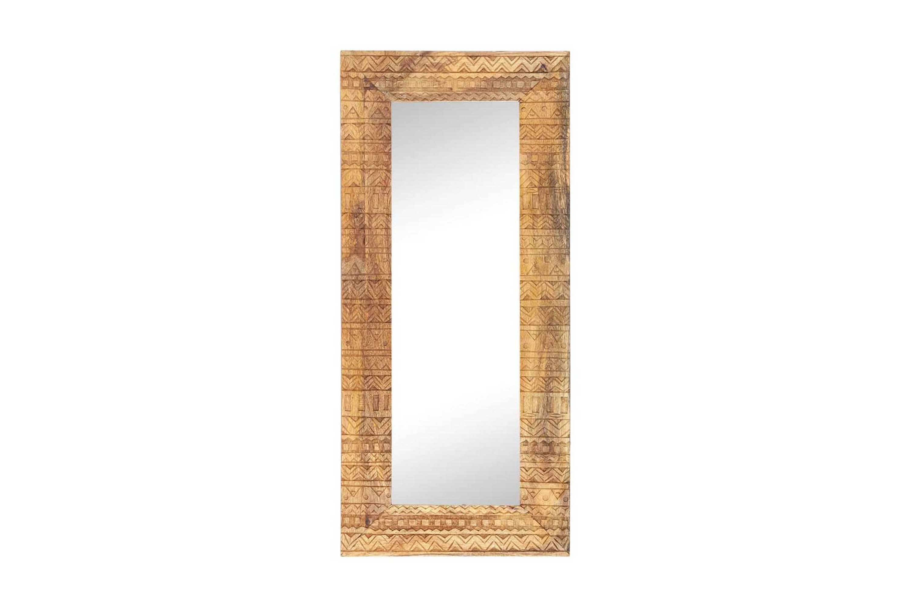 Handsnidad spegel 110x50x11 cm massivt mangoträ – Brun