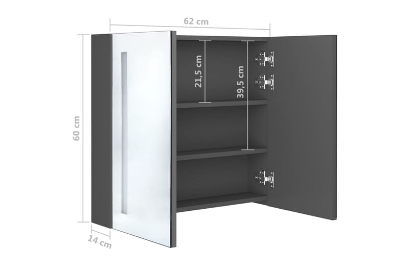 Badrumsskåp med spegel LED grå 62x14x60 cm - Grå - Inredning & dekor - Speglar - Spegelmöbler - Spegelskåp