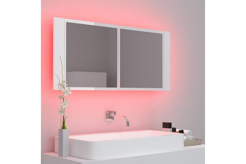 Spegelskåp för badrum LED vit högglans 100x12x45cm - Vit - Badrumsskåp - Spegelskåp