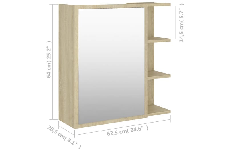 Spegelskåp för badrum sonoma-ek 62,5x20,5x64 cm spånskiva - Brun - Inredning & dekor - Speglar - Spegelmöbler - Spegelskåp