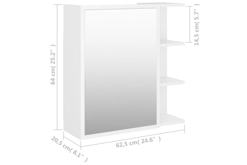 Spegelskåp för badrum vit 62,5x20,5x64 cm spånskiva - Vit - Inredning & dekor - Speglar - Spegelmöbler - Spegelskåp