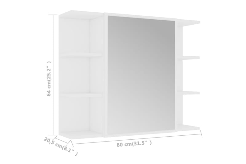 Spegelskåp för badrum vit 80x20,5x64 cm spånskiva - Vit - Inredning & dekor - Speglar - Spegelmöbler - Spegelskåp