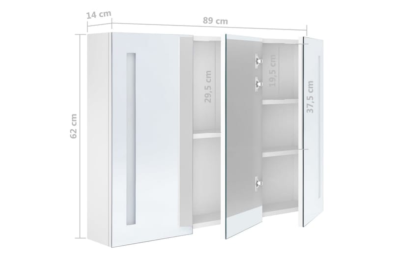 Spegelskåp med LED 89x14x62 cm glänsande vit - Vit - Inredning & dekor - Speglar - Spegelmöbler - Spegelskåp