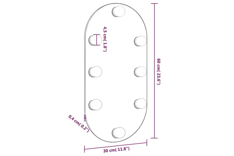 Spegel med LED-lampor 60x30 cm glas oval - Silver - Inredning & dekor - Speglar - Väggspegel