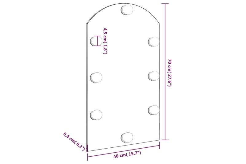 Spegel med LED-lampor 70x40 cm glas valvformad (335864+32608 - Silver - Inredning & dekor - Speglar - Väggspegel