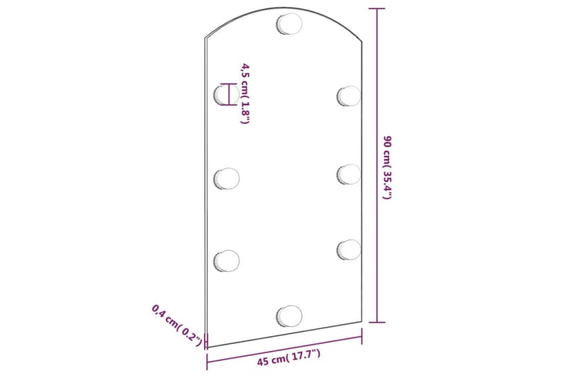 Spegel med LED-lampor 90x45 cm glas valvformad (335864+32608 - Silver - Inredning & dekor - Speglar - Väggspegel