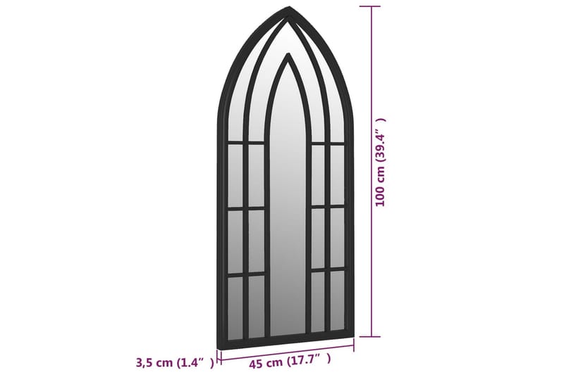 Trädgårdsspegel svart 100x45 cm järn för utomhusbruk - Svart - Inredning & dekor - Speglar - Väggspegel