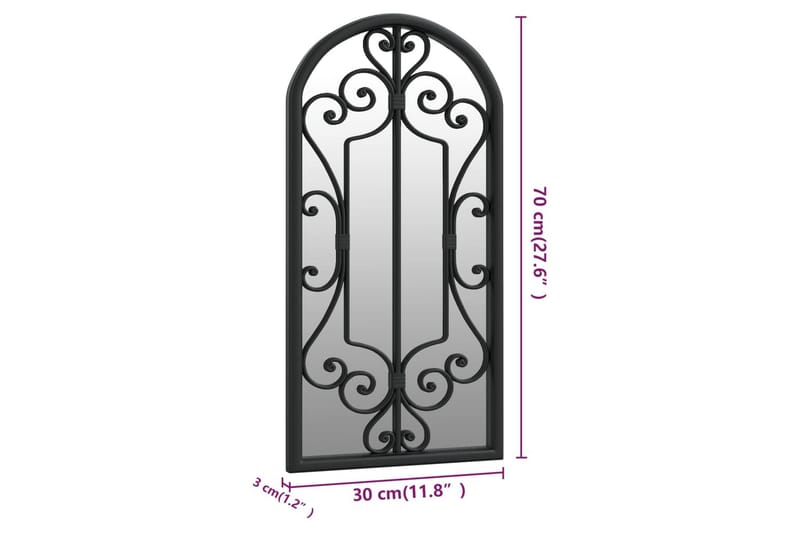 Trädgårdsspegel svart 70x30 cm järn för utomhusbruk - Svart - Inredning & dekor - Speglar - Väggspegel