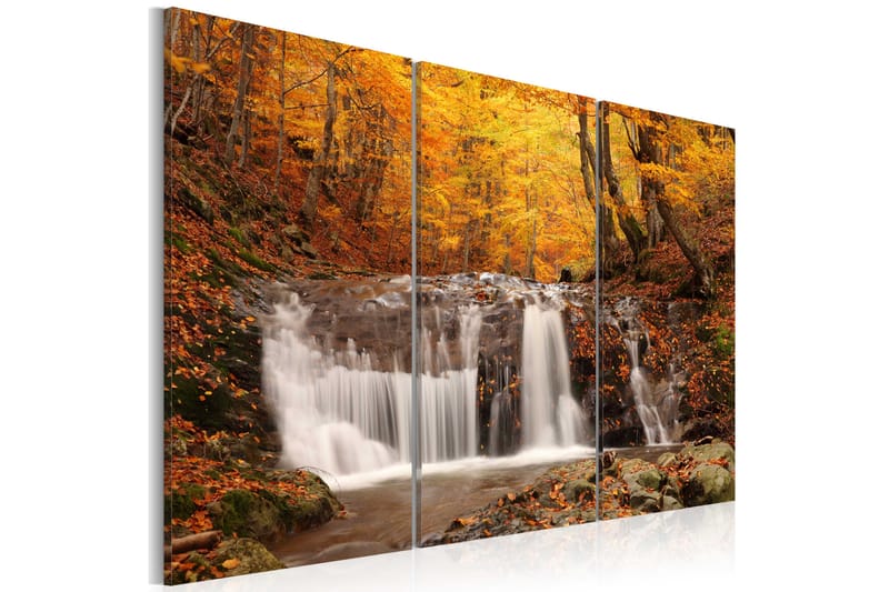 TAVLA A waterfall in the middle of fall trees 90x60 - Artgeist sp. z o. o. - Inredning & dekor - Tavlor & konst - Canvastavla