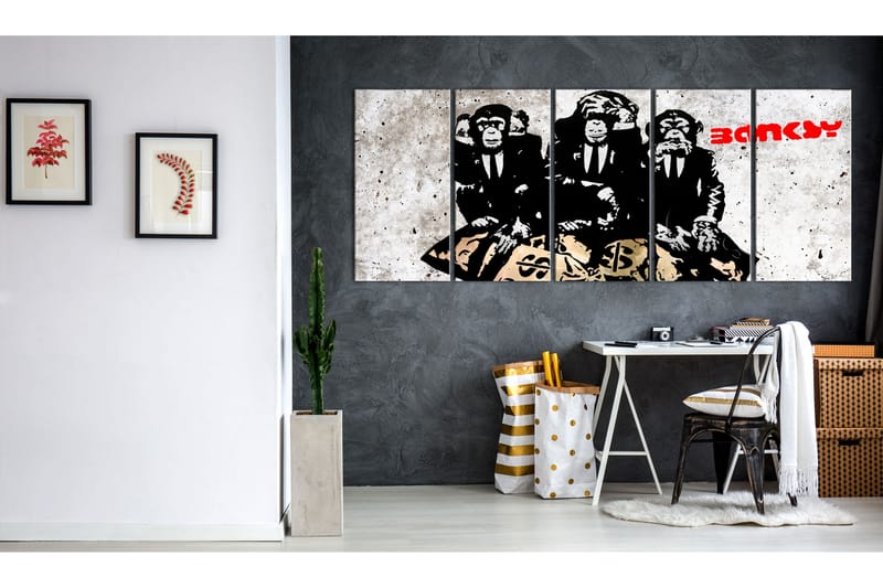 Tavla Banksy Three Monkeys 200X80 Vit|Svart - Artgeist sp. z o. o. - Canvastavla