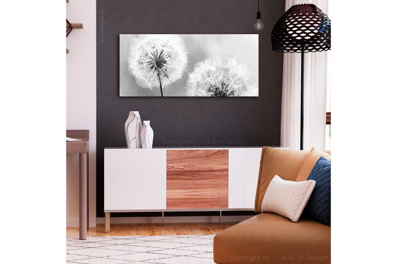 TAVLA Fluffy Dandelions (1 Part) Grey Wide 100x45 - Artgeist sp. z o. o. - Inredning & dekor - Tavlor & konst - Canvastavla