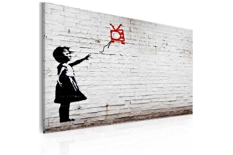 Tavla Girl With Tv Banksy 60X40 Vit Street art - Artgeist sp. z o. o. - Canvastavla
