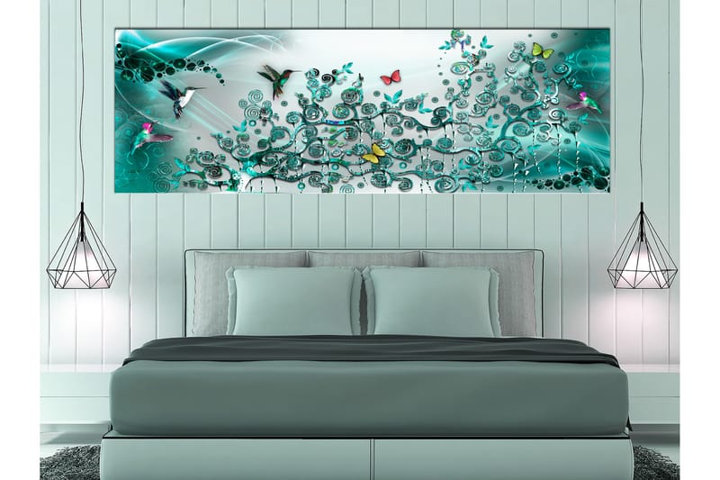 TAVLA Hummingbirds Dance (1 Part) Turquoise Narrow 120x40 - Artgeist sp. z o. o. - Inredning & dekor - Tavlor & konst - Canvastavla